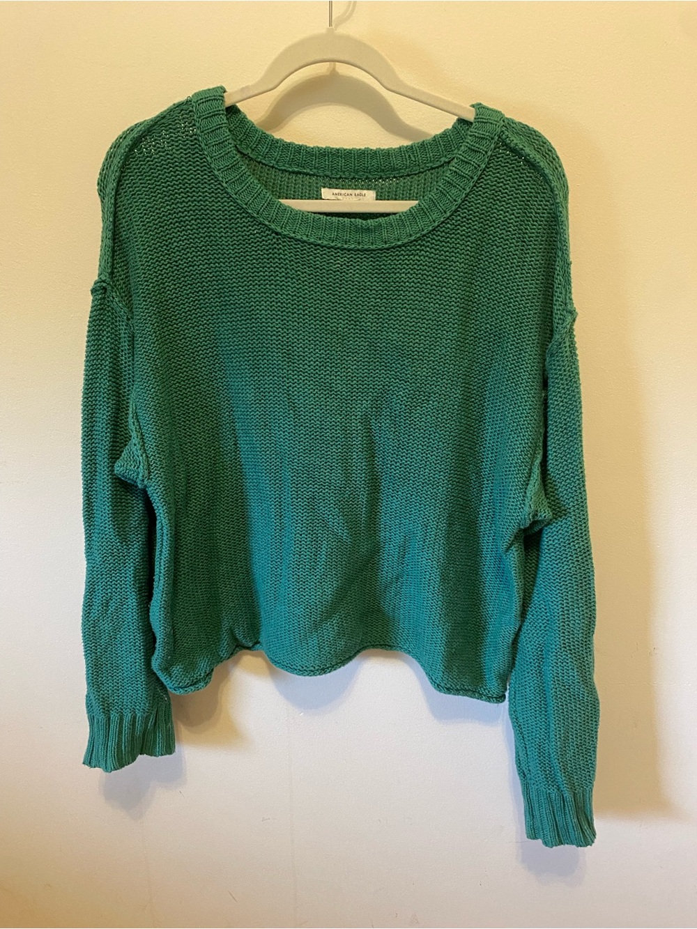 American Eagle 100% cotton teal green cropped pullover sweater size medium